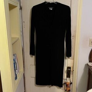 Elegant Black Long Sleeve Midi Dress
